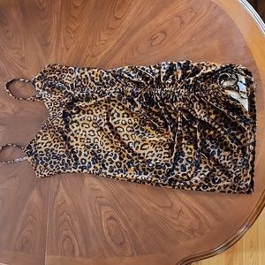 Velvet Leopard print spaghetti strap dress